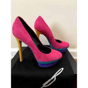 Brian Atwood Fontanne Multicolor Suede Platform Pumps